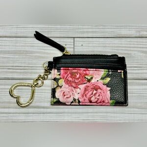 Juicy Couture Black Floral ID Card Case W Key Ring 4.25" x 3"
